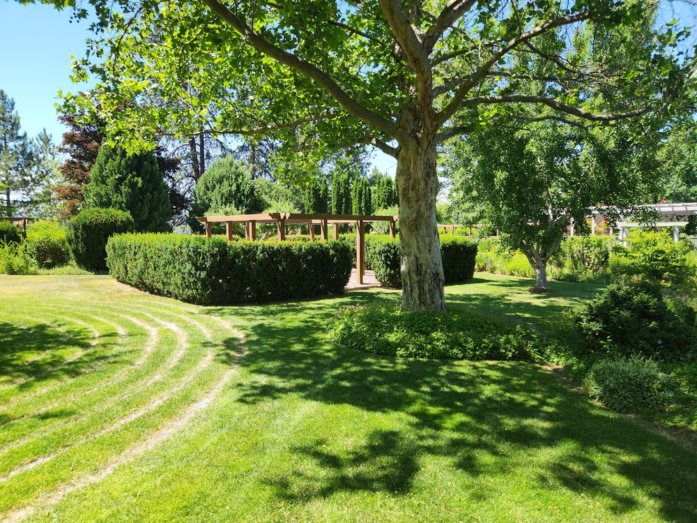 A panoramic view across the gardens